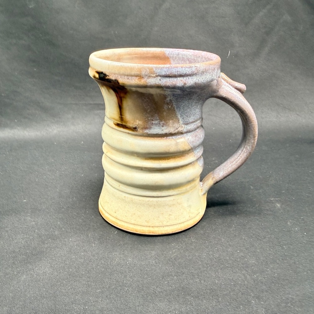 Lathrop Studio Pottery Ribbed Mug Drip Glaze Signed Handmade Mug